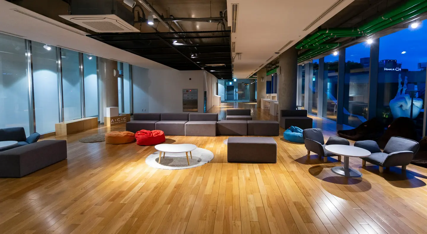 Informal breakout seating in a contemporary workplace