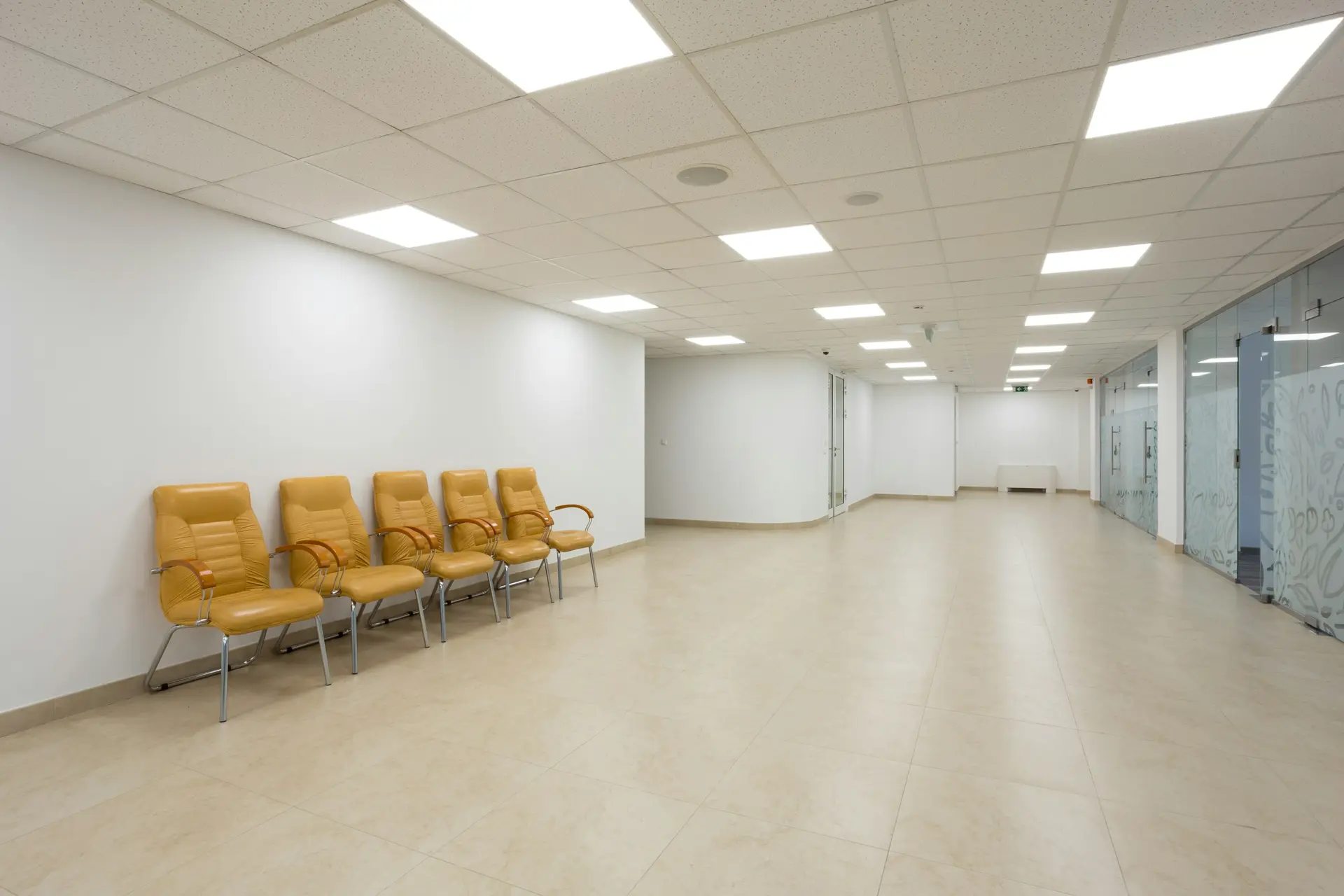 Commercial office ceiling grid with integrated lighting