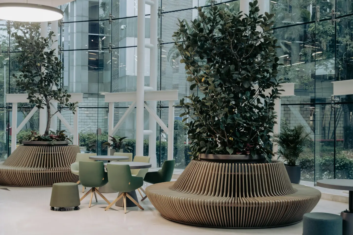 Seating and arrival space in a commercial office reception