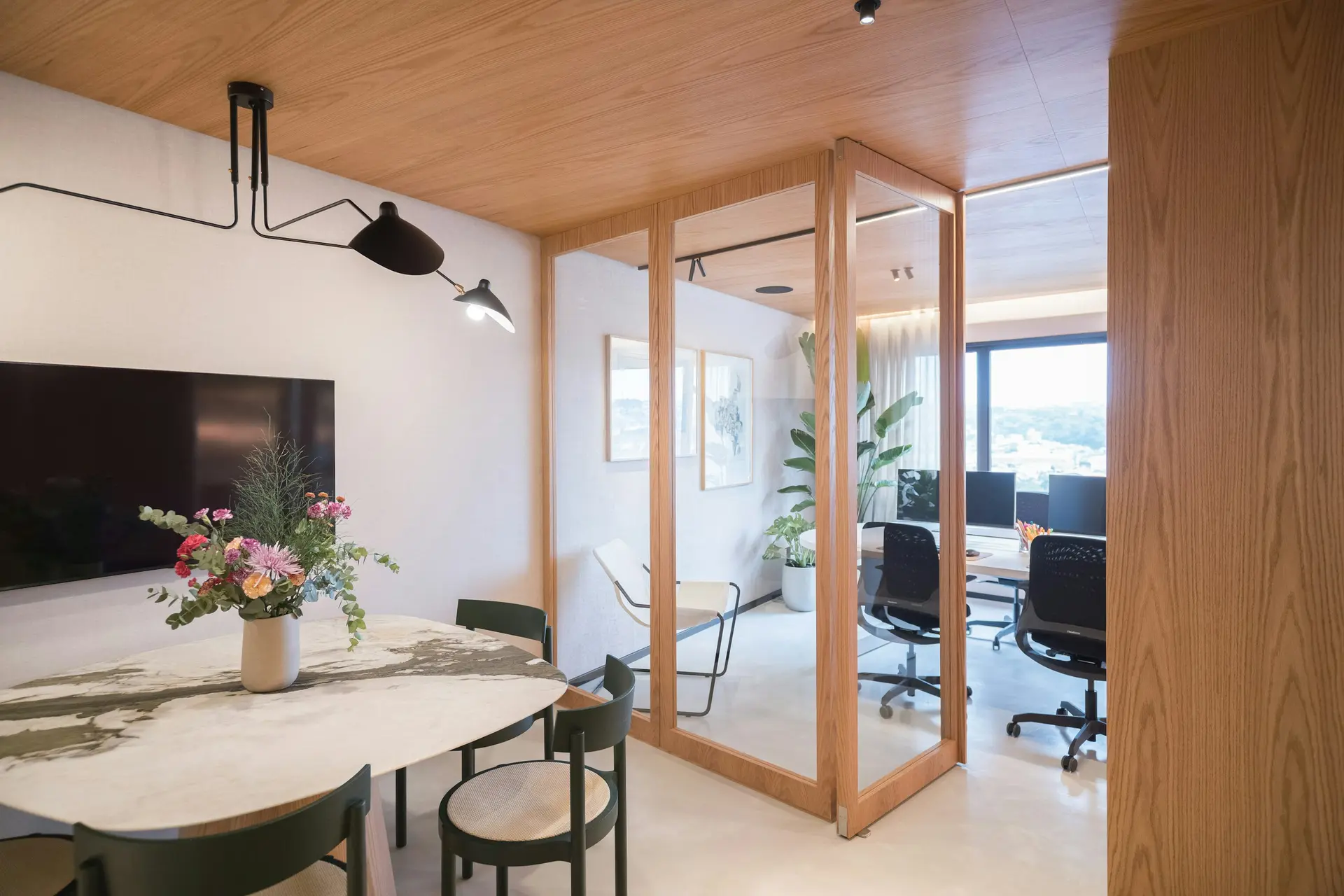 Refurbished commercial office interior with updated finishes and furniture